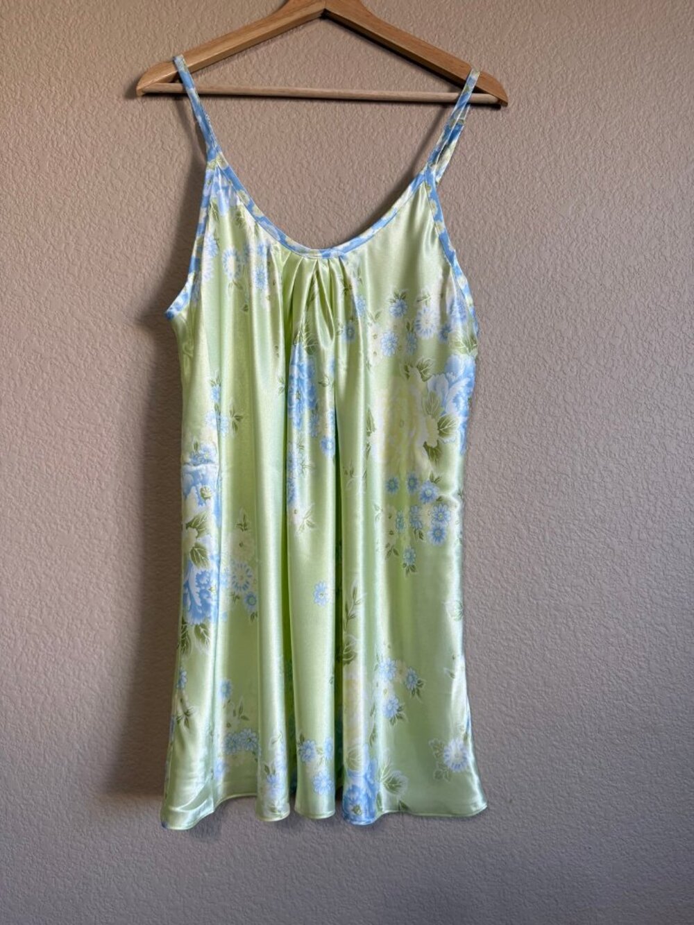 Oscar De La Renta Pink Label Satin Chemise Nightgown Green Floral XL NWT Doll
